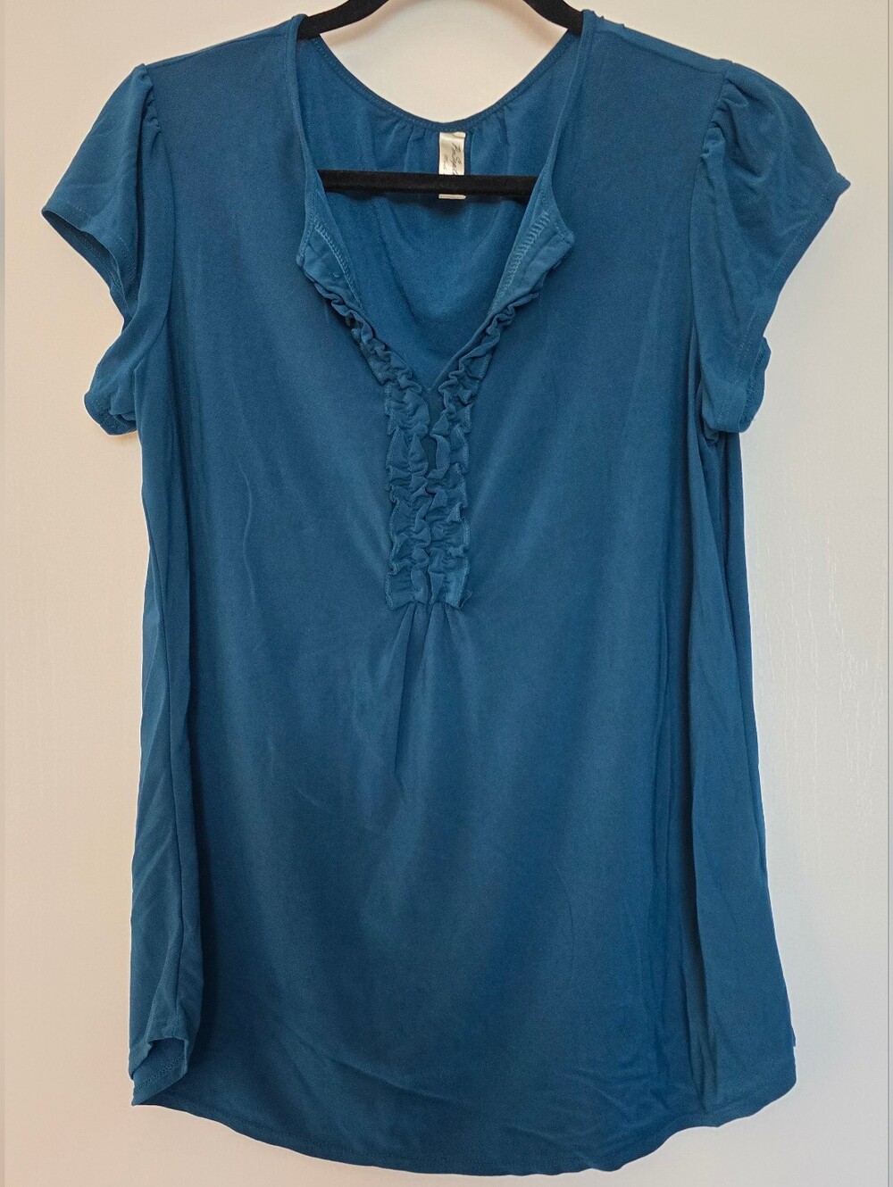 PerSeption Concept - Teal Cap-Sleeve Lightweight Top With Ruffle Detail
